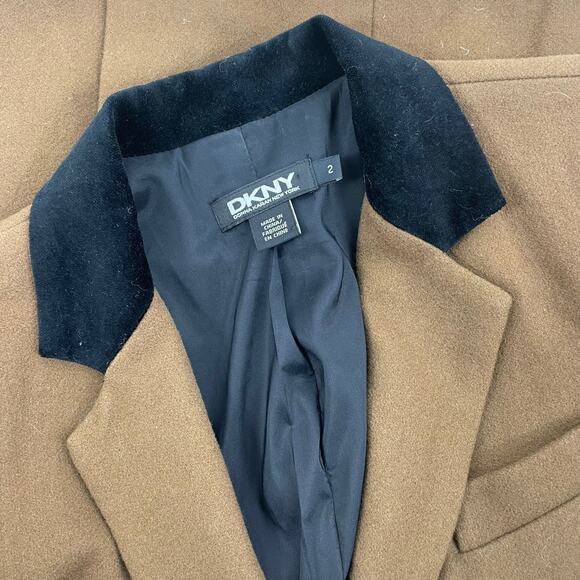 DKNY Donna Karan Wool Lamb Leather Blazer Jacket Brown Black Size 2 - Picture 6 of 6